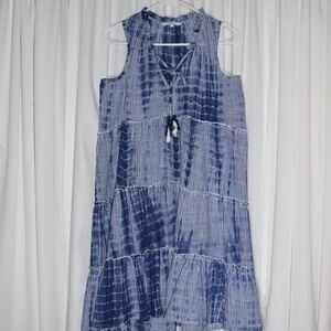 Blue Island, Navy & White Cotton Bathing Suit Cover-Up, Tiered, Sz S, NWOT /53